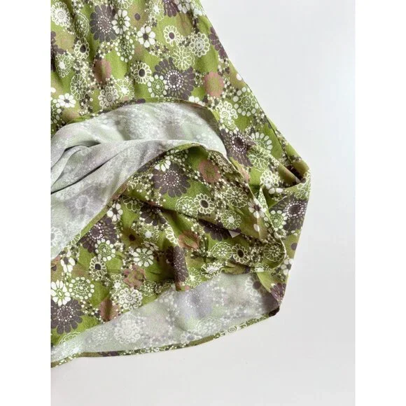 Aritzia WILFRED Bellow Green Floral Crepe Gathered Bust Midi Slip Dress, Size 2 - Picture 8 of 15